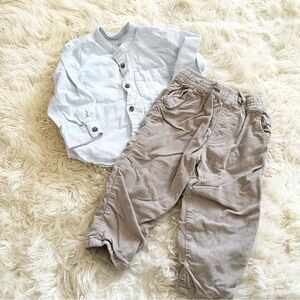 Zara Light Blue Shirt and Beige Pants Set 18 months